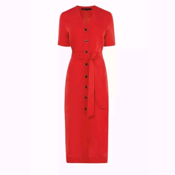 Karen Millen Dresses & Skirts - Karen Millen Linen Blend Red Button Down Pencil Sh